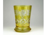 Antik vastag falú sárga csiszolt üveg pohár