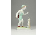 Jelzett Aquincumi porcelán kisfiú figura