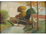 Első világháborús hadisegélyező festmény Halmos : Híd a patak felett 
