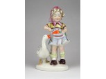 Régi porcelán kislány libával figura 14.5 cm