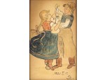 XX. századi magyar festő : Gyertyaoltás civakodó gyerekek 1920
