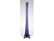 Régi lila királykék színű fújt üveg szálváza 40 cm