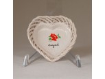 Szív alakú SZEGED feliratos virágmintás fonott porcelán tálka