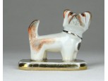 Régi jelzett aranyozott kisméretű porcelán kutya
