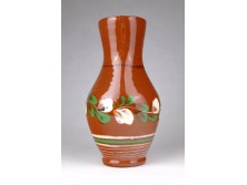 Régi barna mázas kerámia váza 21 cm