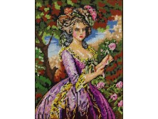 Lilaruhás nő gobelin aranyozott keretben 43 x 36 cm