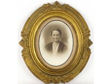 Antik keretezett női portré fotográfia 31 x 28 cm