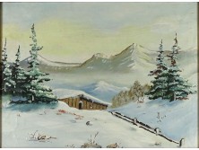 XX. századi festő : Tátrai téli táj menedékházzal