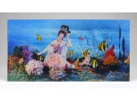 3 dimenziós retro kínai sellő lány halakkal 3 D képeslap 9.5 x 18.5 cm