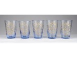 Régi aranyozott kék üveg stampedlis pohár készlet 5 darab