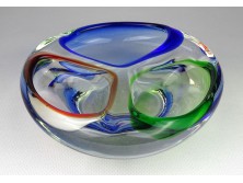 Mid century fújt üveg cseh művészi üveg hamutál 15.5 cm