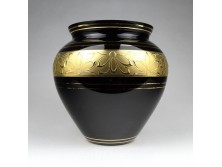 Régi aranyozott fekete üveg váza 13.5 cm