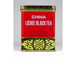 Régi kínai piros teás fémdoboz pléh doboz China Lichee Black Tea