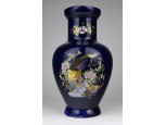 Aranyfácános kék színű kerámia váza díszváza 23 cm