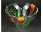 Tulipános üveg dísztárgy dísz tál 10 x 15.5 cm