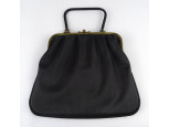 Régi rézcsatos fekete színű ridikül női kézi táska