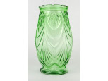 Mid century zöld préselt üveg váza 19.5 cm