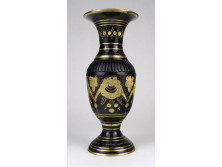 Régi jelzett festett fekete indiai réz váza 21.5 cm