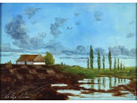 XX. századi festő : Alföldi táj házzal