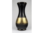 Mid century aranyozott fekete üveg váza 20 cm