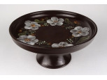 Régi virágdíszes barna mázas Városlődi kerámia asztalközép kínáló tál