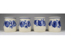 Fehér mázas kék virágos kerámia csupor pohár készlet 4 darab