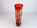 Régi bordó színezett csiszolt üveg váza