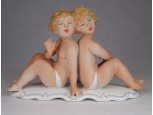 Jelzett lány iker pár porcelán szobor 20 cm