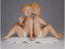 Jelzett lány iker pár porcelán szobor 20 cm