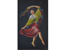 Spanyol cigány lány selyemkép 46.5 x 33 cm