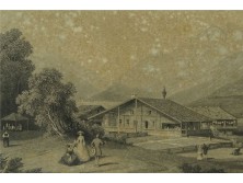 Antik osztrák acélmetszet DIE SCHWEIZERHÜTTE