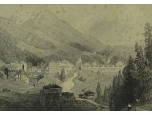 Antik osztrák acélmetszet WILDBAD GASTEIN
