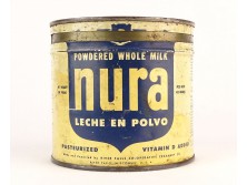 Régi NURA amerikai tápszeres pléhdoboz