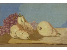 Régi tűgobelin asztali gyümölcs csendélet