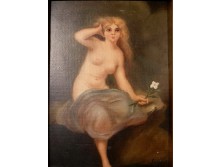 Meztelen fiatal lány liliommal akt olajkép