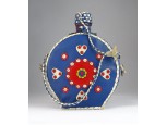 Régi bőrös szíves üveg kulacs 21 cm