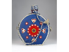 Régi bőrös szíves üveg kulacs 21 cm