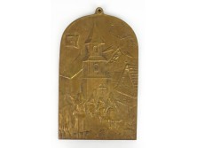 Jelzett képcsarnokos bronz HOLLÓKŐ relief