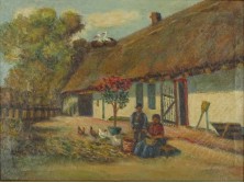 Ismeretlen festő : Tanyaudvar gólyákkal