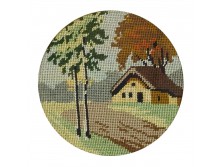 Régi tűgobelin tájkép aranyozott keretben