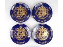Aranyozott királykék porcelán dísztányér 4db
