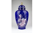 Jelzett kobaltkék porcelán urnaváza 31 cm