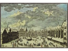 J. D. Haumann : Frankfurt főtér nyomtatott selyemkép 9x13 cm