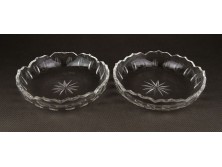 Régi csiszolt üveg tányér pár 12 cm