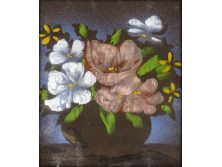 Keretezett virágcsendélet selyemkép 25 x 22 cm