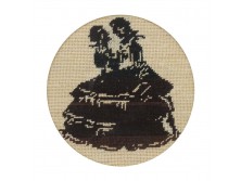 Régi tűgobelin rokokó árnyékkép 17 x 18 cm