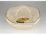 Sárgarózsás porcelán áttört kosár kínáló tál 14.5 cm