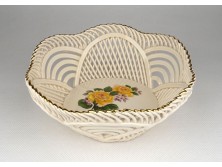 Sárgarózsás porcelán áttört kosár kínáló tál 14.5 cm