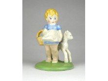 Régi kerámia kislány kiskecskével figura 11.5 cm