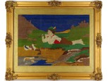 Régi gobelin blondel keretben 47 x 57 cm